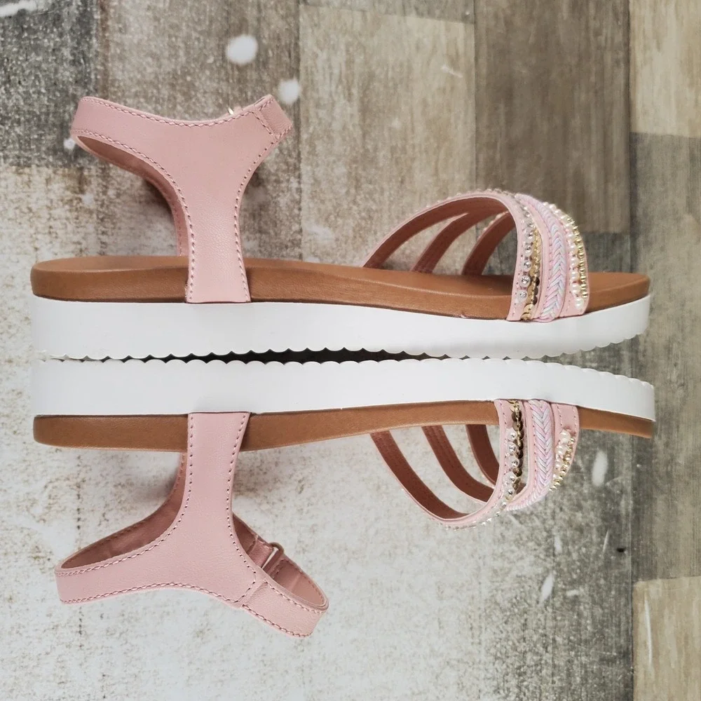 Jellypop Frankie Kids Sandals Sz 4 M Blush Smooth Leather Ankle Strap Open Toe‎